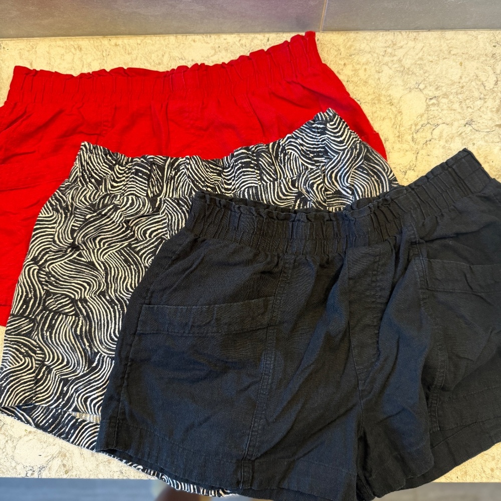 a new day Women’s Soft Shorts Trio in Red, Black & Black/White Zebra